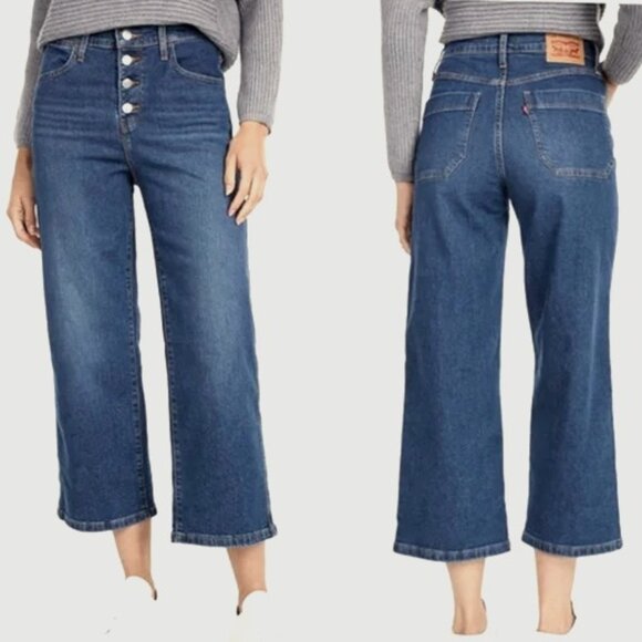 Levi's Jeans Women's Size 32 Blue Mile High Wide Leg Crop Button-Fly Denim - Picture 1 of 14
